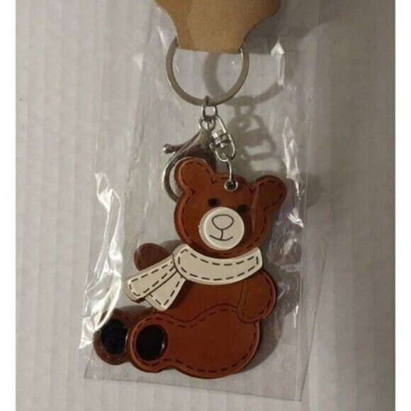 Brown Teddy Bear Keychain W/ White Scarf Cute Animal Design Lightweight Durable - Picture 1 of 3